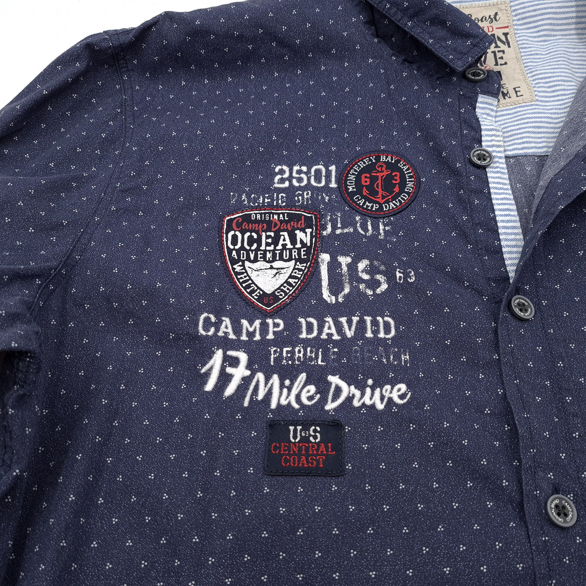 Camp David Vintage Mens Shirt Blue Polka Cotton Button Up Fitted Casual Size M, detail view 4, image 6 of 10