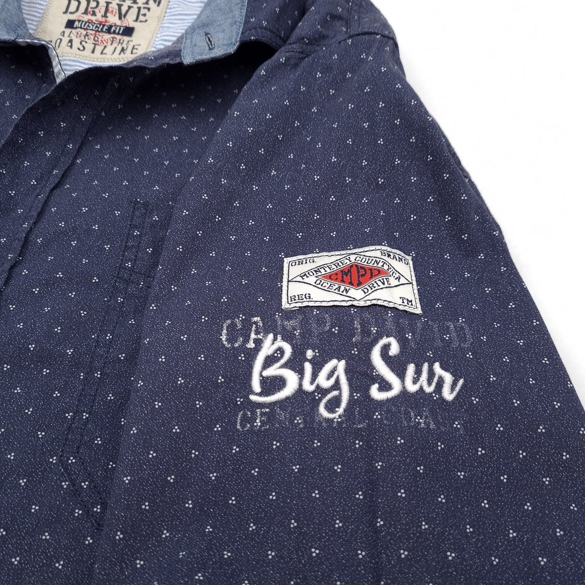 Camp David Vintage Mens Shirt Blue Polka Cotton Button Up Fitted Casual Size M, detail view 6, image 8 of 10