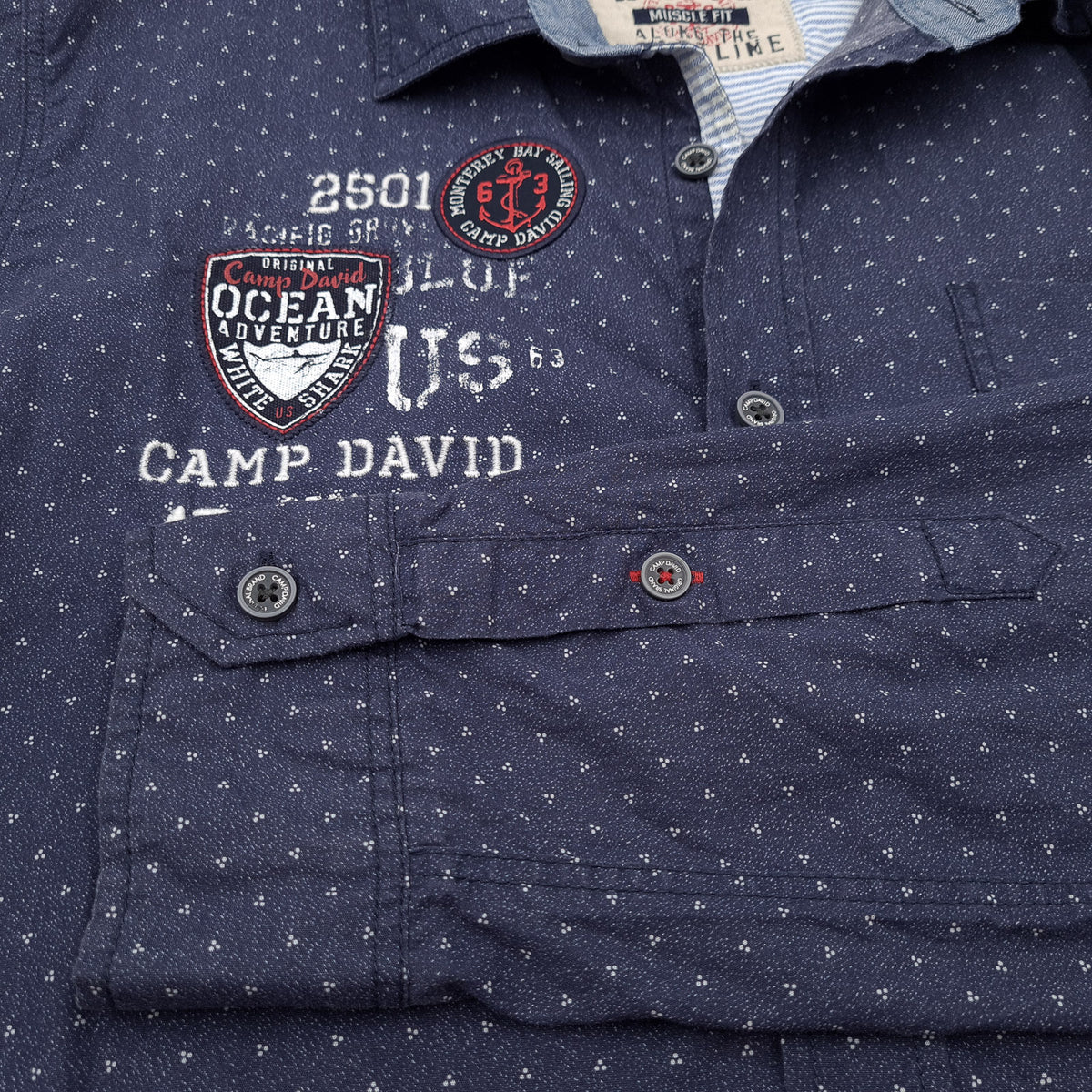 Camp David Vintage Mens Shirt Blue Polka Cotton Button Up Fitted Casual Size M, detail view 7, image 9 of 10