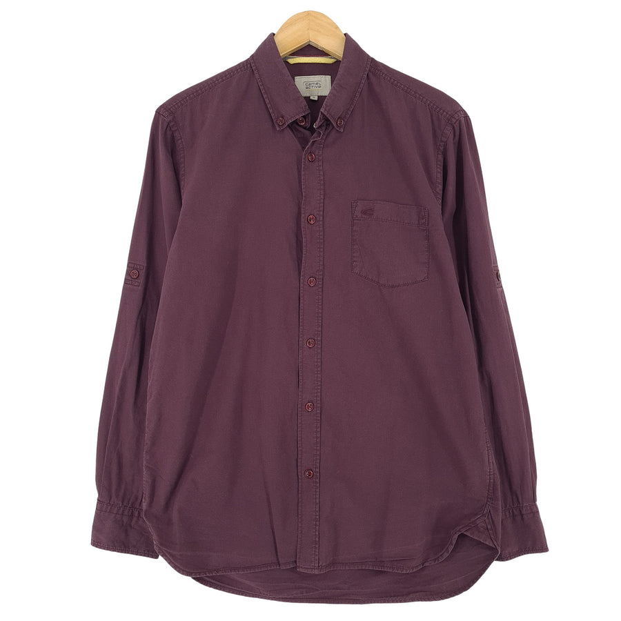Camel Active Vintage męska koszula bordowy bawełna z guzikami codzienne na co dzień rozmiar M