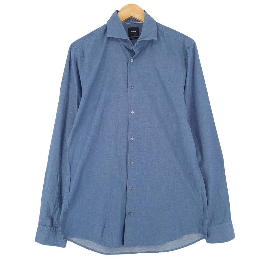 Strellson Herren-Businesshemd blaue Baumwolle Business Slim Fit Größe 15.5 39
