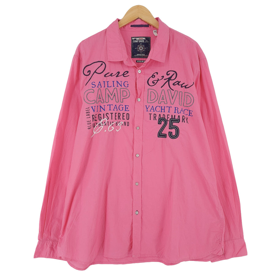Camp David Vintage camicia da uomo Pink grafica cotone con bottoni casual taglia 3XL