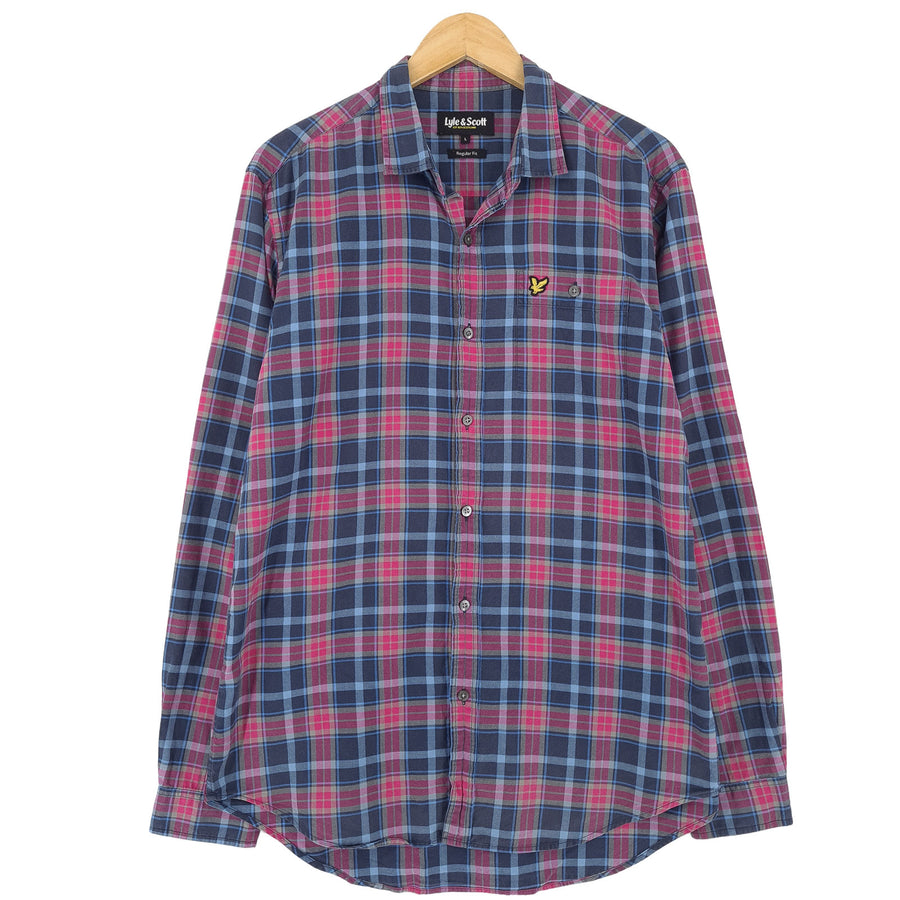 Lyle & Scott Vintage kariertes Herrenhemd aus Baumwolle mit Knopfleiste Freizeit Alltag Größe L