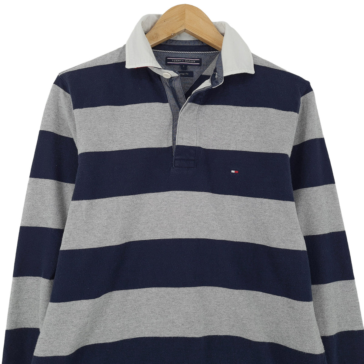 Tommy Hilfiger Vintage Mens Sweatshirt Striped Jumper Crew Sweat Casual Size S, back view, image 2 of 6