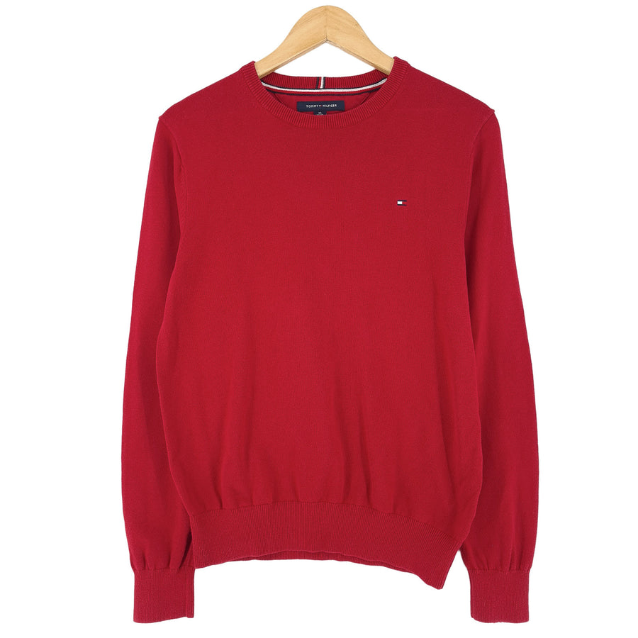 Tommy Hilfiger Vintage Damen Pullover rote Baumwolle Slim Fit klassisch Größe XS