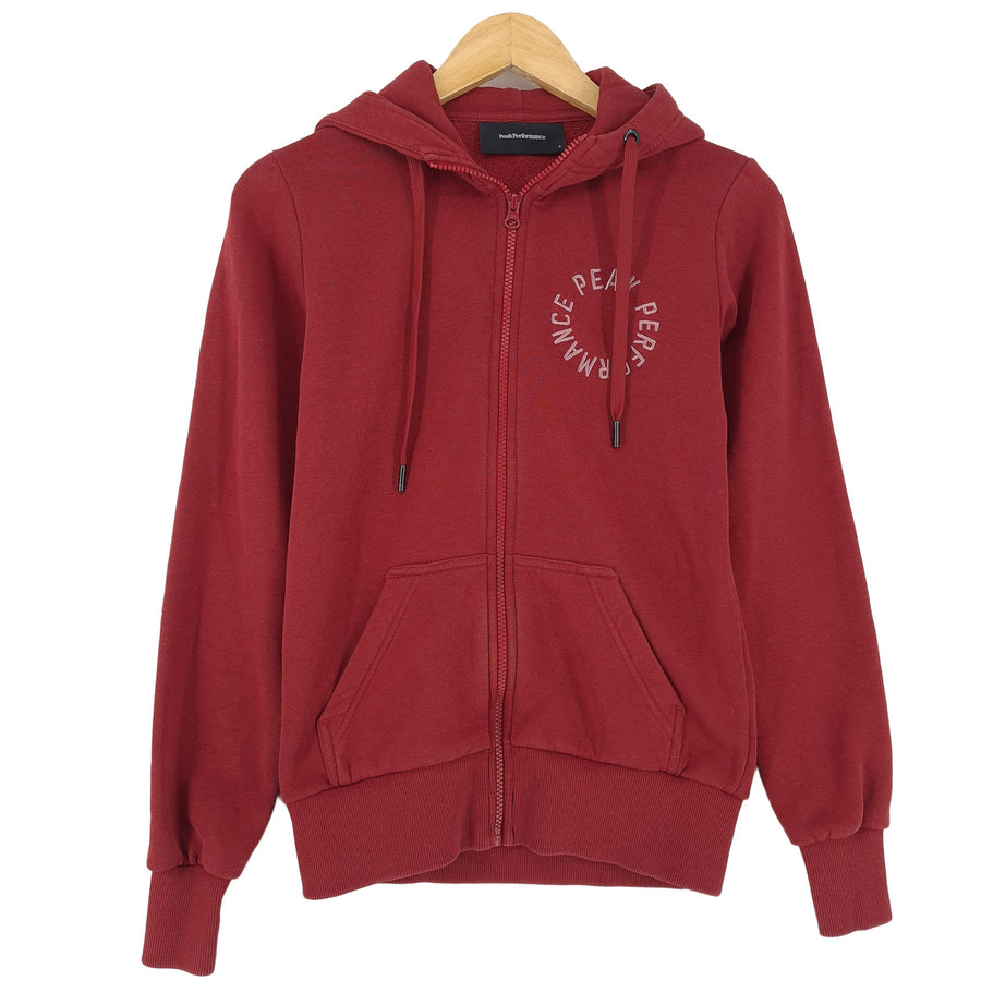 Peak Performance Vintage Zip Kapuzenpullover Bordeaux Baumwolle klassisch Damen Größe S