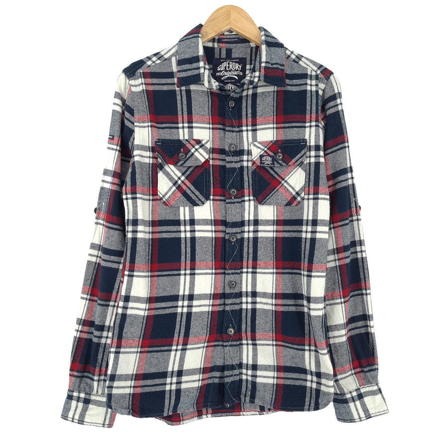 Superdry Vintage kariertes Herrenhemd aus Baumwolle mit Knopfleiste Freizeit Alltag klassisch Größe S