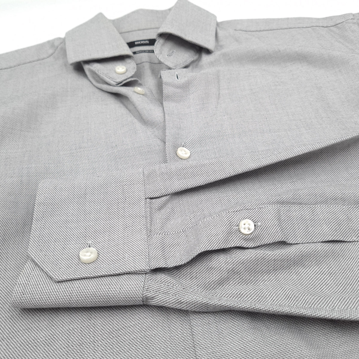 Hugo Boss Mens Formal Shirt Grey Cotton Business Button Down Size 40 15 3/4, detail view 6, image 8 of 8