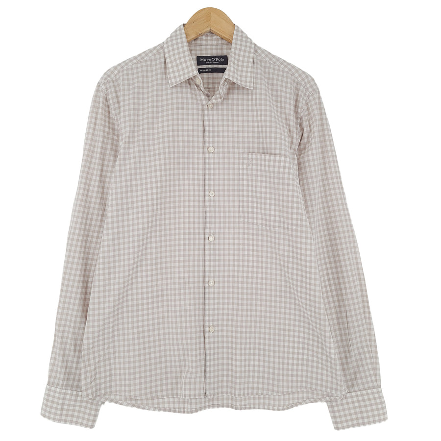 Marc O'Polo męska koszula elegancka Beige bawełna w kratę biznesowa rozmiar M 39/40