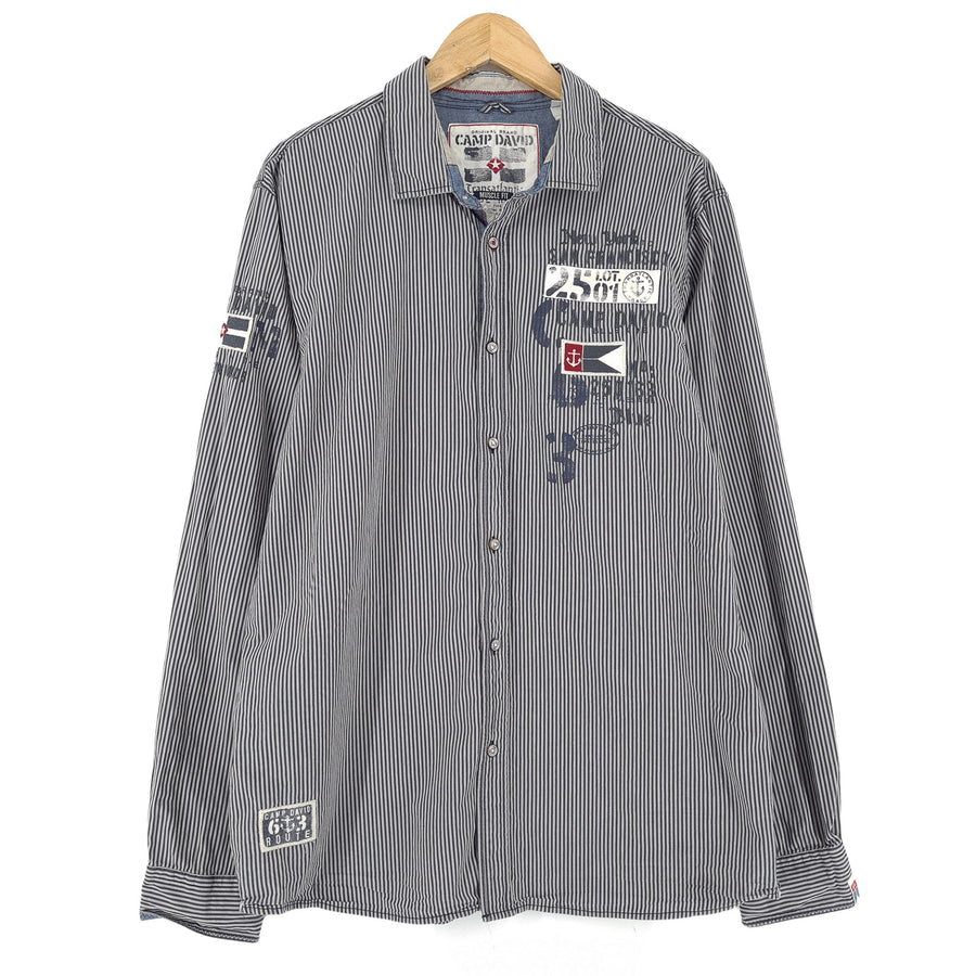 Camp David Vintage męska koszula w paski bawełna z guzikami dopasowany codzienne rozmiar XL