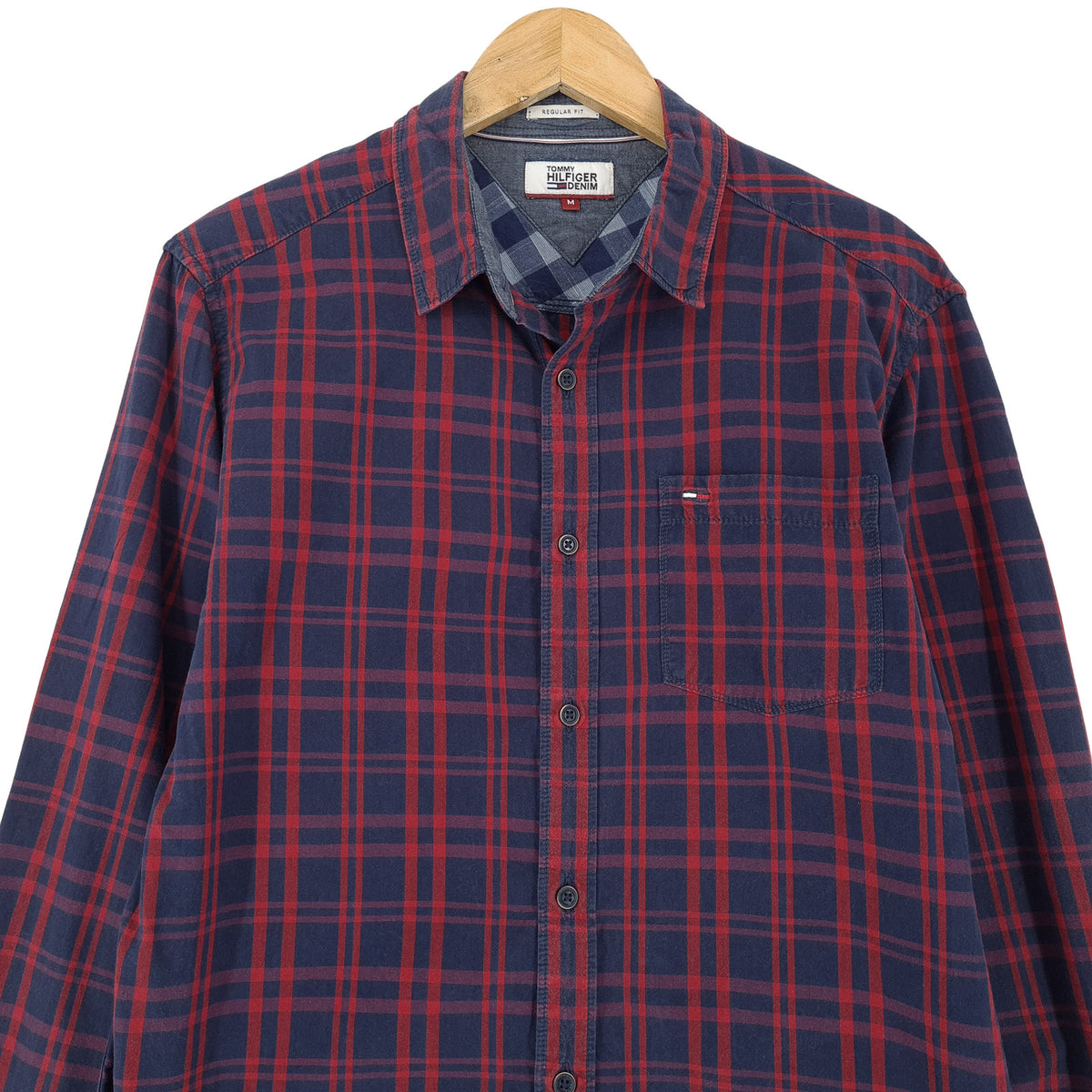 Tommy Hilfiger Vintage Mens Shirt Plaid Button Up Casual Everyday Classic Size M, back view, image 2 of 8