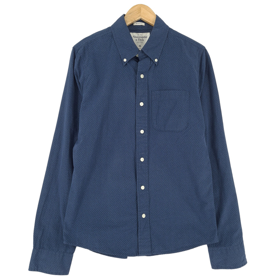 Abercrombie & Fitch Vintage Herrenhemd blau geometrisch Baumwolle mit Knopfleiste Freizeit Größe M