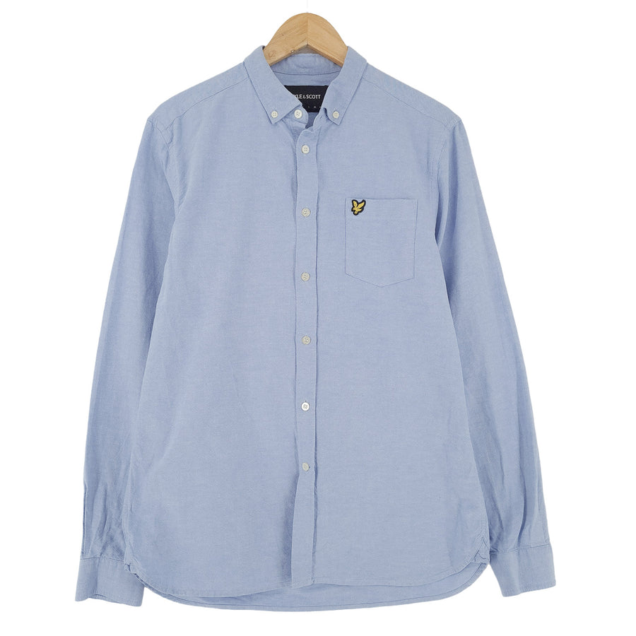 Lyle & Scott Vintage camicia da uomo cotone blu con bottoni casual quotidiano taglia M