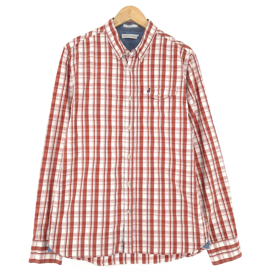Peak Performance Vintage Herrenhemd rot karierte Baumwolle mit Knopfleiste Freizeit Größe S