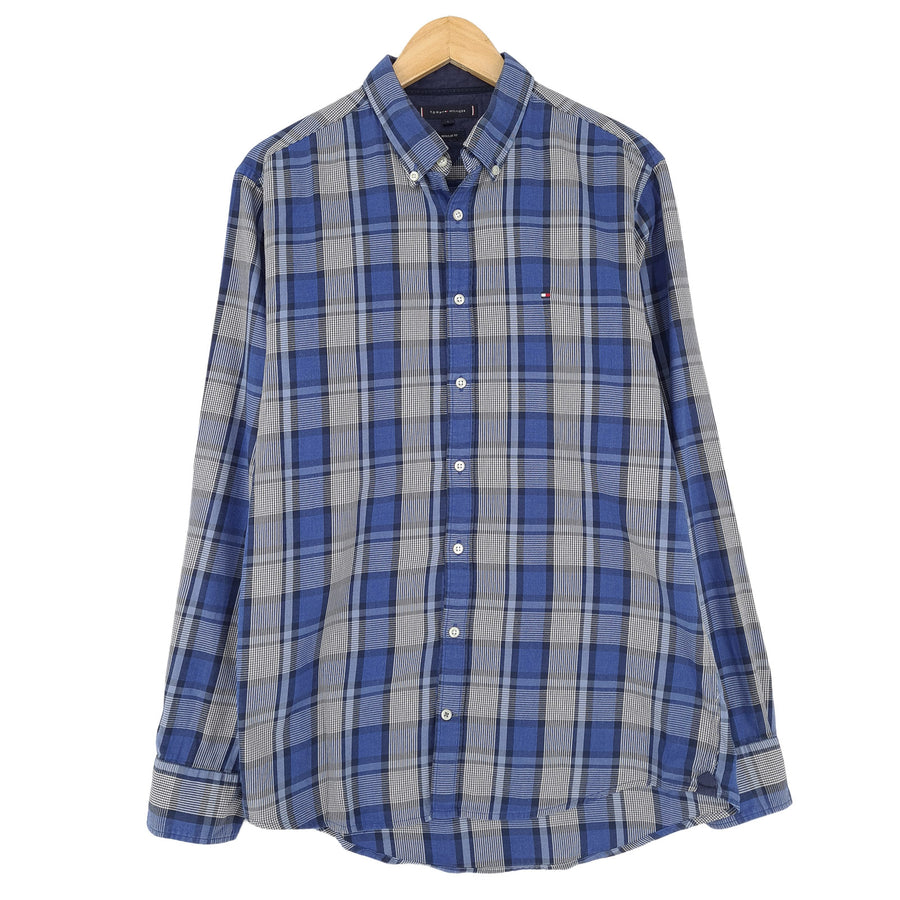 Tommy Hilfiger Vintage camicia da uomo a quadri con bottoni casual quotidiano classico taglia L
