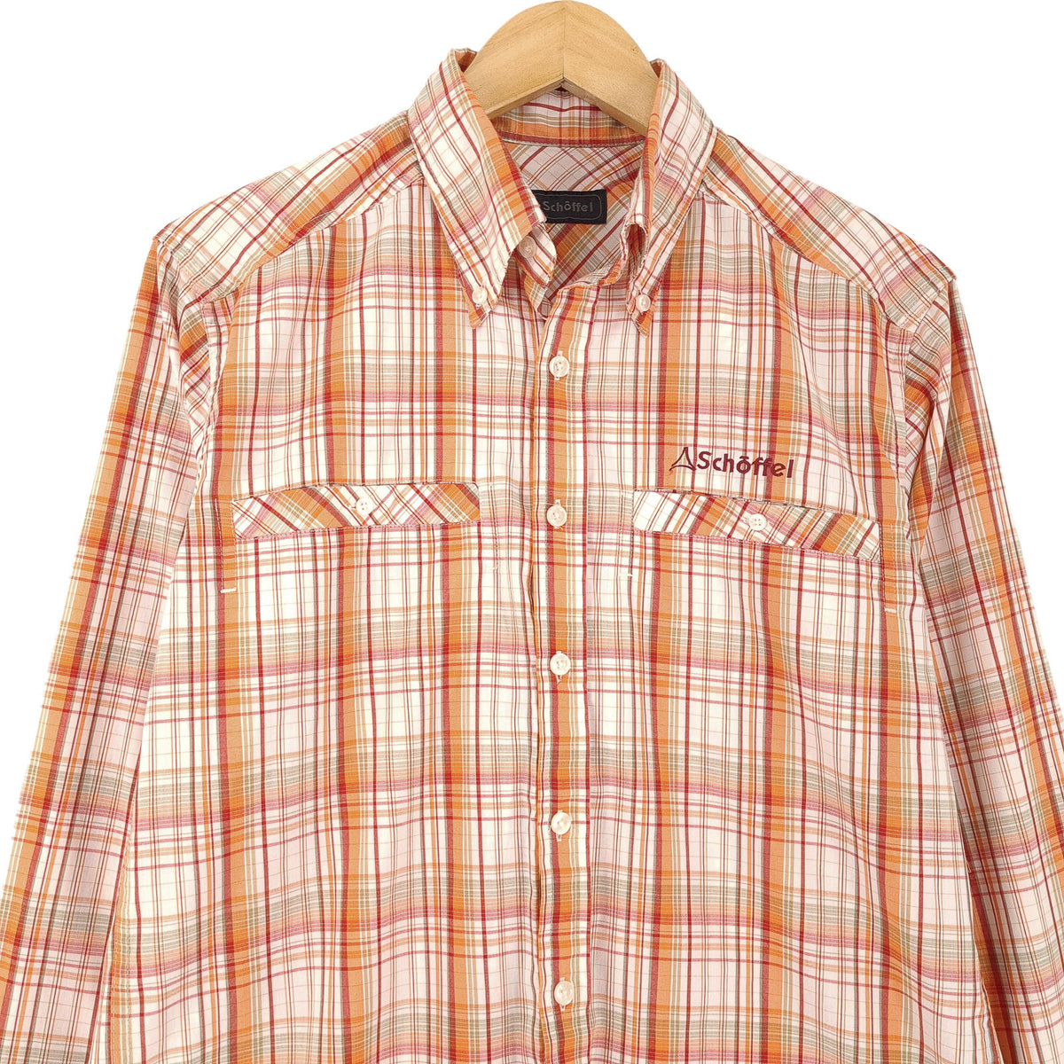 Vintage Schoffel Mens Shirt Plaid Button Up Casual Everyday Classic Size S, back view, image 2 of 8