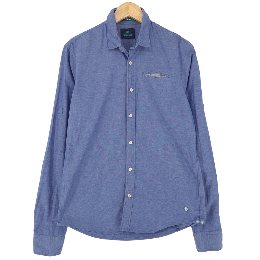 Scotch & Soda Vintage Herrenhemd blaue Baumwolle mit Knopfleiste Freizeit Alltag Größe M