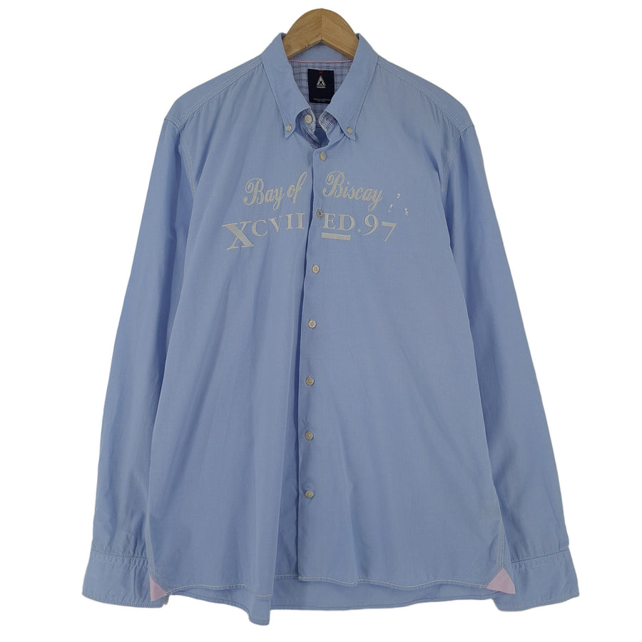 Gaastra Vintage Herrenhemd blau karierte Baumwolle mit Knopfleiste Freizeit Alltag Größe 2XL