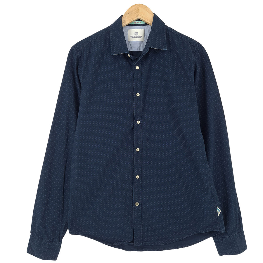 Scotch & Soda Vintage camicia da uomo blu Polka cotone con bottoni casual quotidiano taglia M