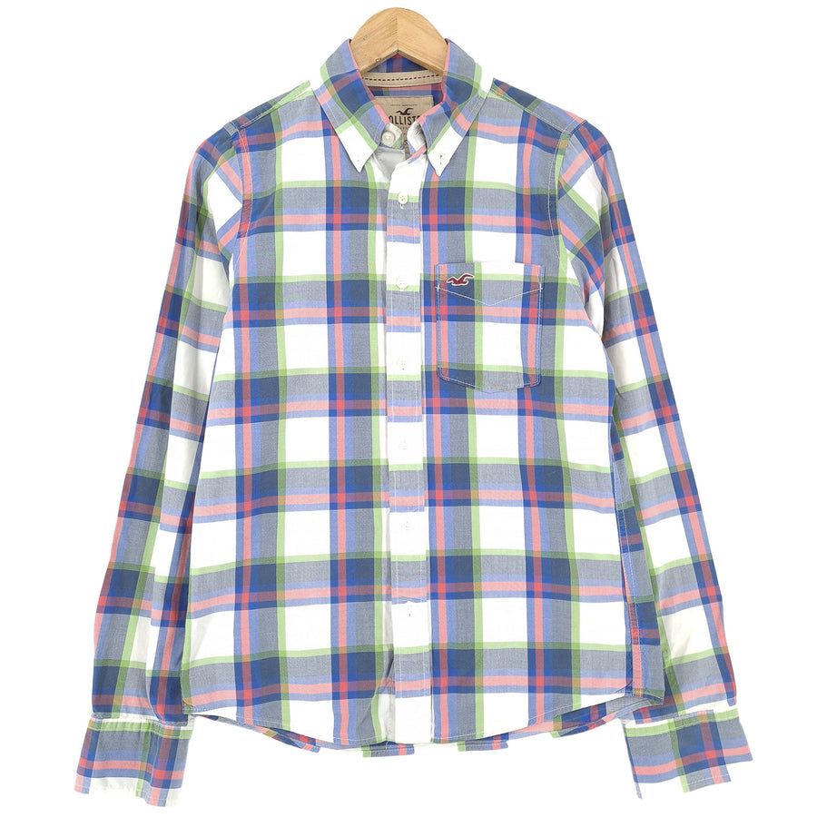 Hollister Vintage camicia da uomo in cotone a quadri con bottoni casual quotidiano classico taglia S