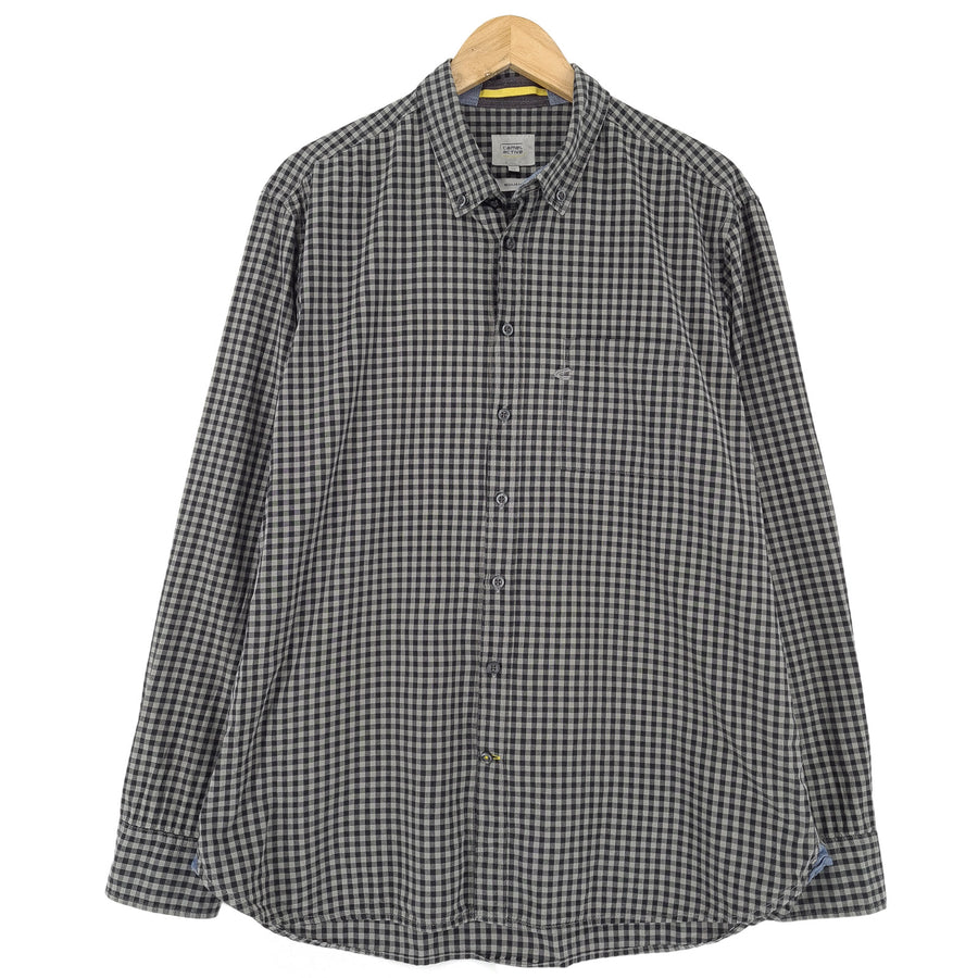 Camel Active Vintage camicia da uomo grigio cotone a quadri con bottoni casual quotidiano taglia XL
