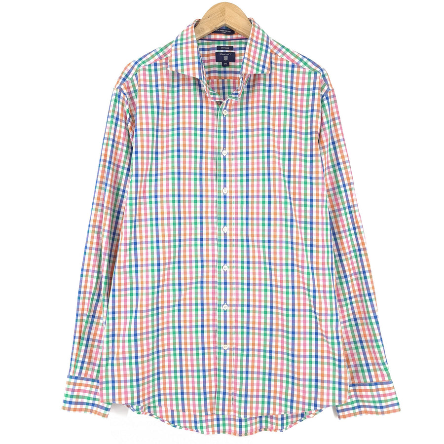 Gant męska koszula w kratę z guzikami dopasowany codzienne na co dzień klasyczne rozmiar 2XL