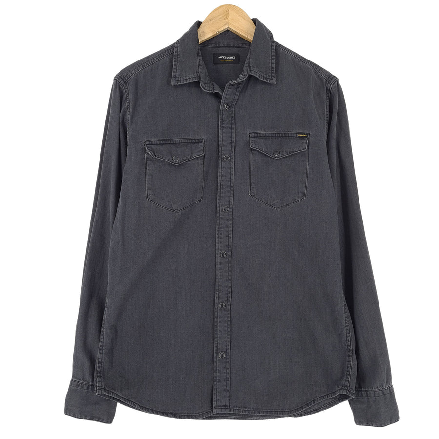 Jack & Jones Vintage Herren Denim Hemd grau mit Knopfleiste Freizeit Alltag klassisch Größe M