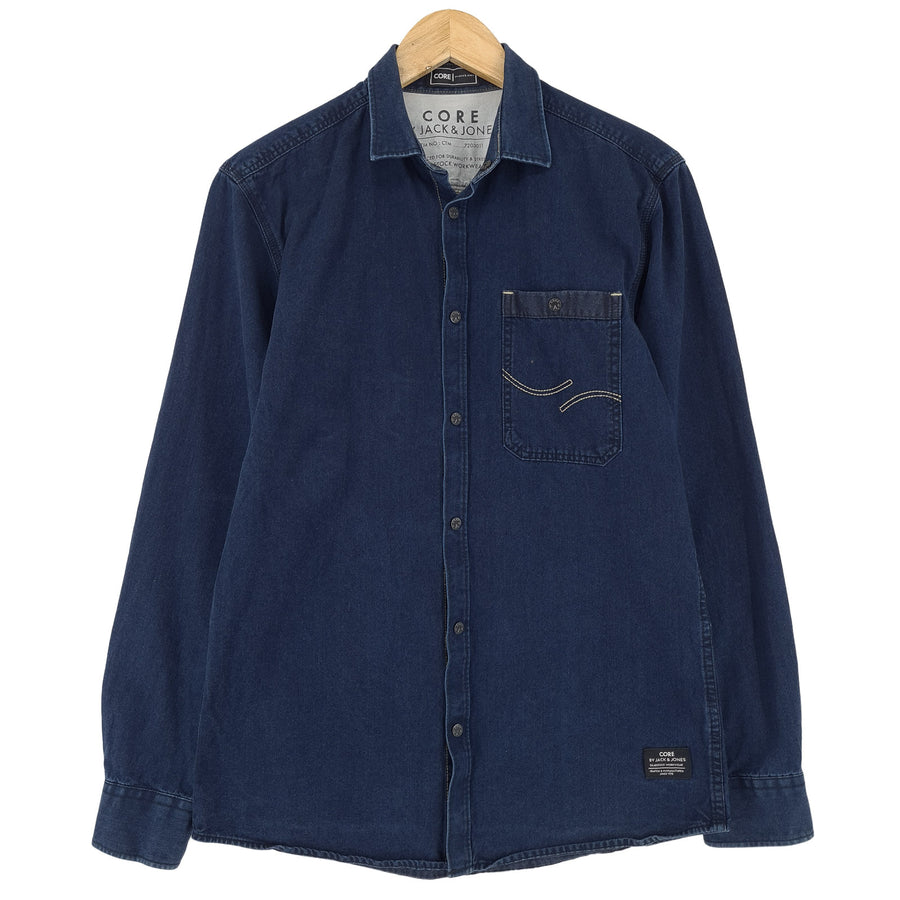 Jack & Jones Vintage Herren Denim Hemd blaue Baumwolle mit Knopfleiste Freizeit Alltag Größe S