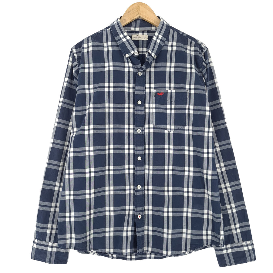 Hollister Vintage kariertes Herrenhemd aus Baumwolle mit Knopfleiste Freizeit Alltag klassisch Größe XL