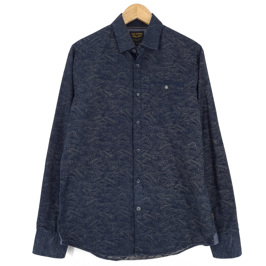 Pme Legend Vintage Herrenhemd blau Grafik Baumwolle mit Knopfleiste klassisch Fit Größe M