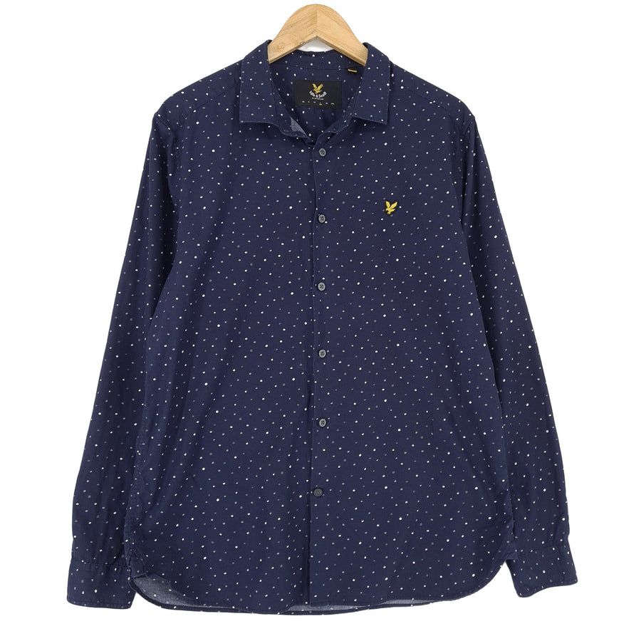 Lyle & Scott Vintage męska koszula niebieski Polka bawełna z guzikami codzienne na co dzień rozmiar L