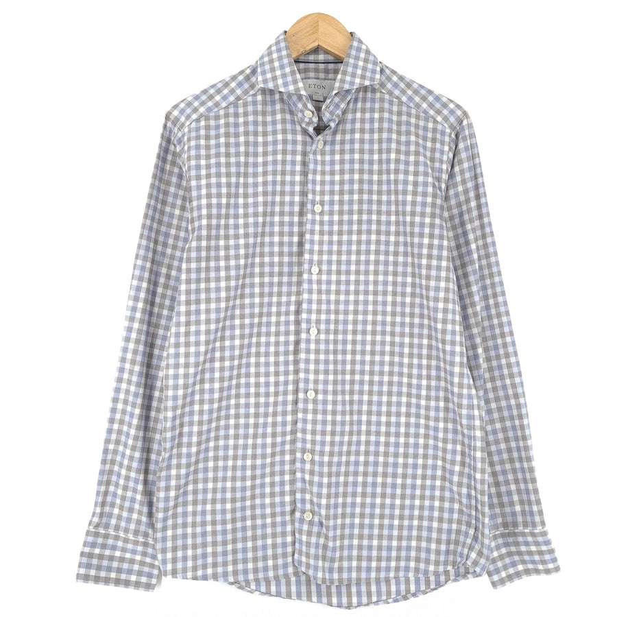 Eton Mens Formal Shirt Check Cotton Business Slim Fit Size 15 38