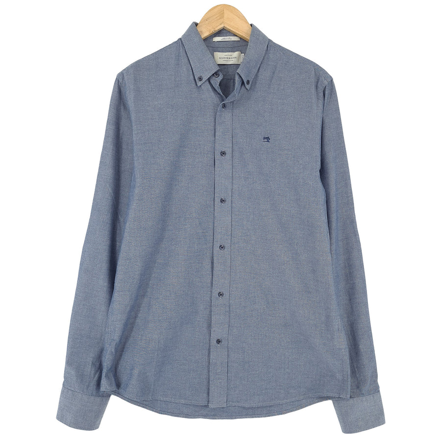 Scotch & Soda Vintage Herrenhemd blaue Baumwolle mit Knopfleiste Freizeit Alltag Größe M