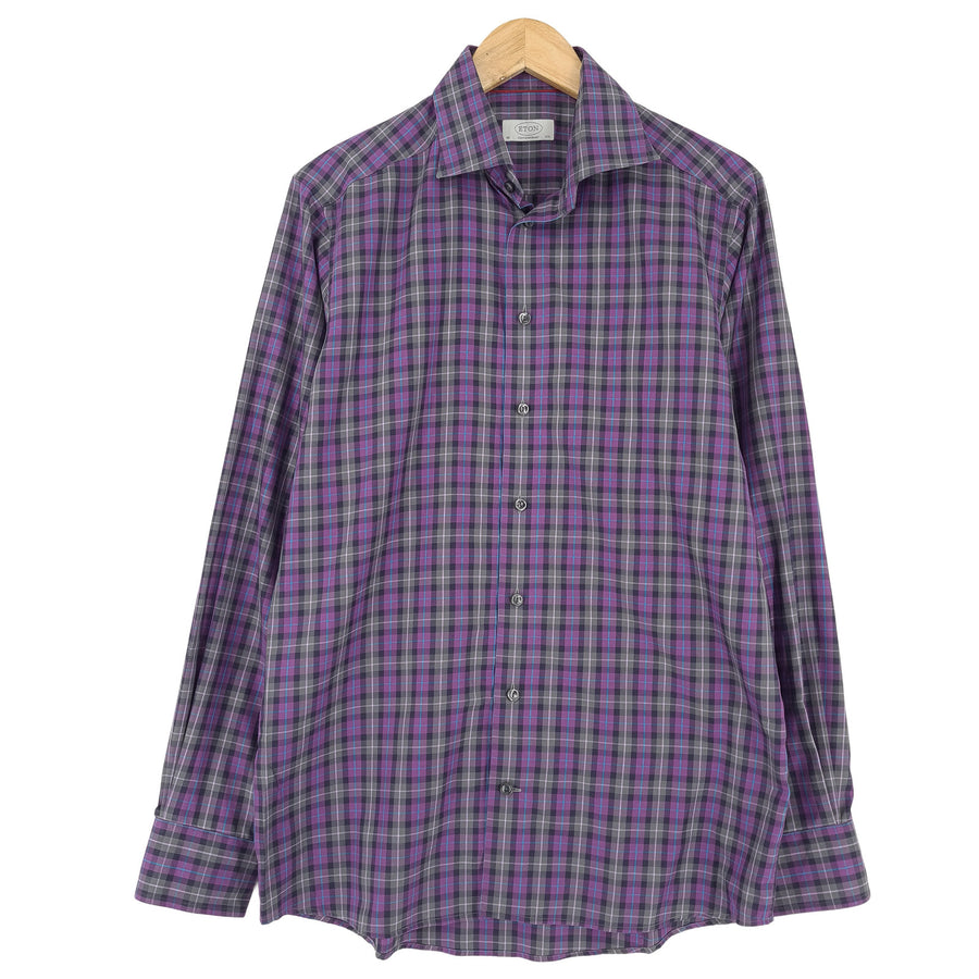 Eton Mens Formal Shirt Plaid Cotton Business Contemporary Fit Size 40 15 3/4