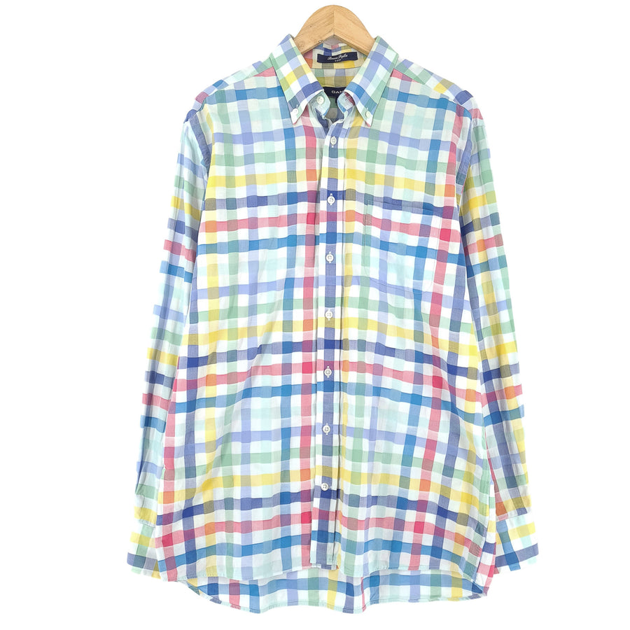 Gant camicia da uomo in cotone a quadri con bottoni casual quotidiano classico taglia L