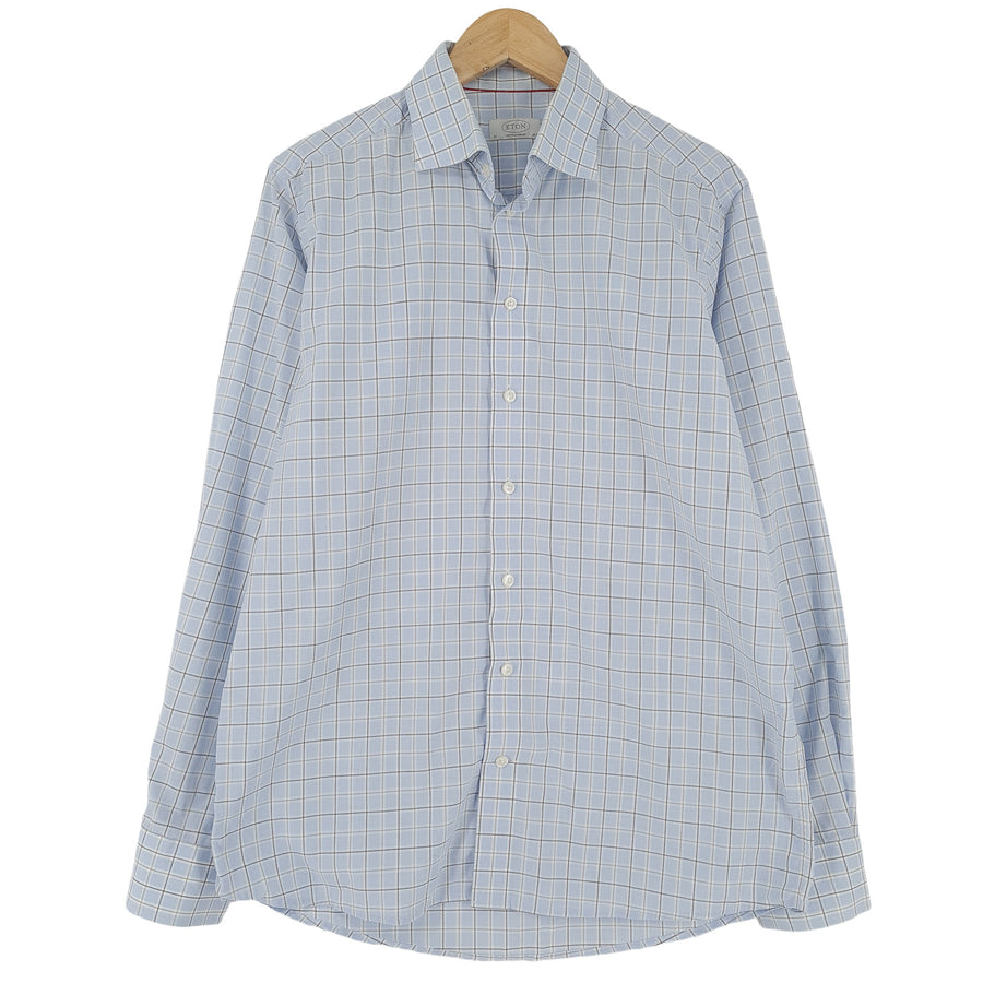 Eton Mens Formal Shirt Check Cotton Business Contemporary Fit Size 16.5 42