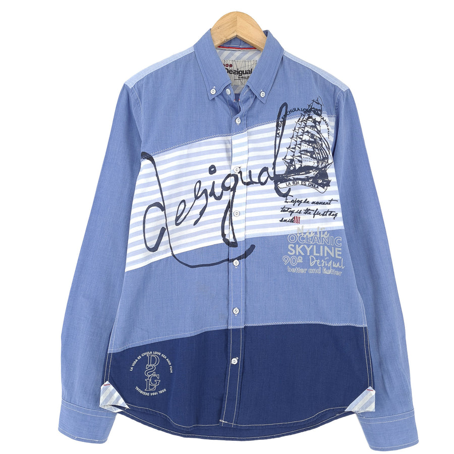 Desigual Vintage Herrenhemd Grafik Baumwolle mit Knopfleiste Slim Fit Freizeit Größe M
