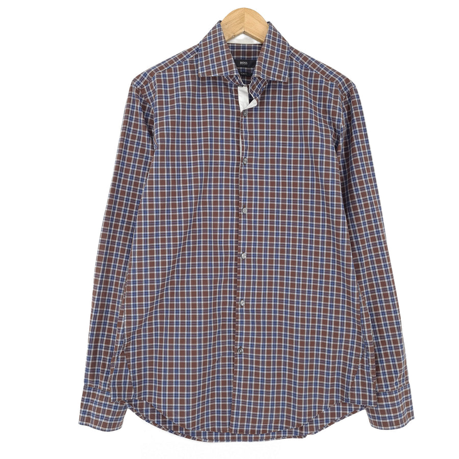 Hugo Boss Vintage Herrenhemd kariert mit Knopfleiste Slim Fit Freizeit Alltag Größe M