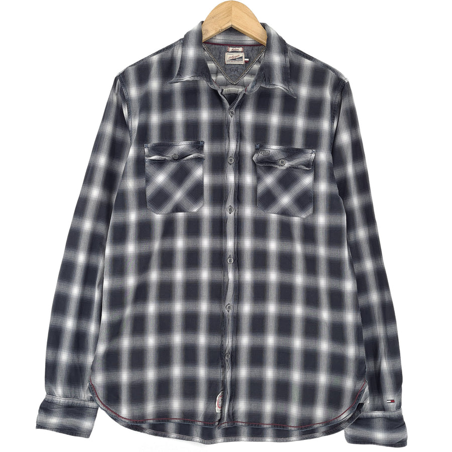 Tommy Hilfiger Vintage camicia da uomo grigio cotone a quadri con bottoni casual taglia M