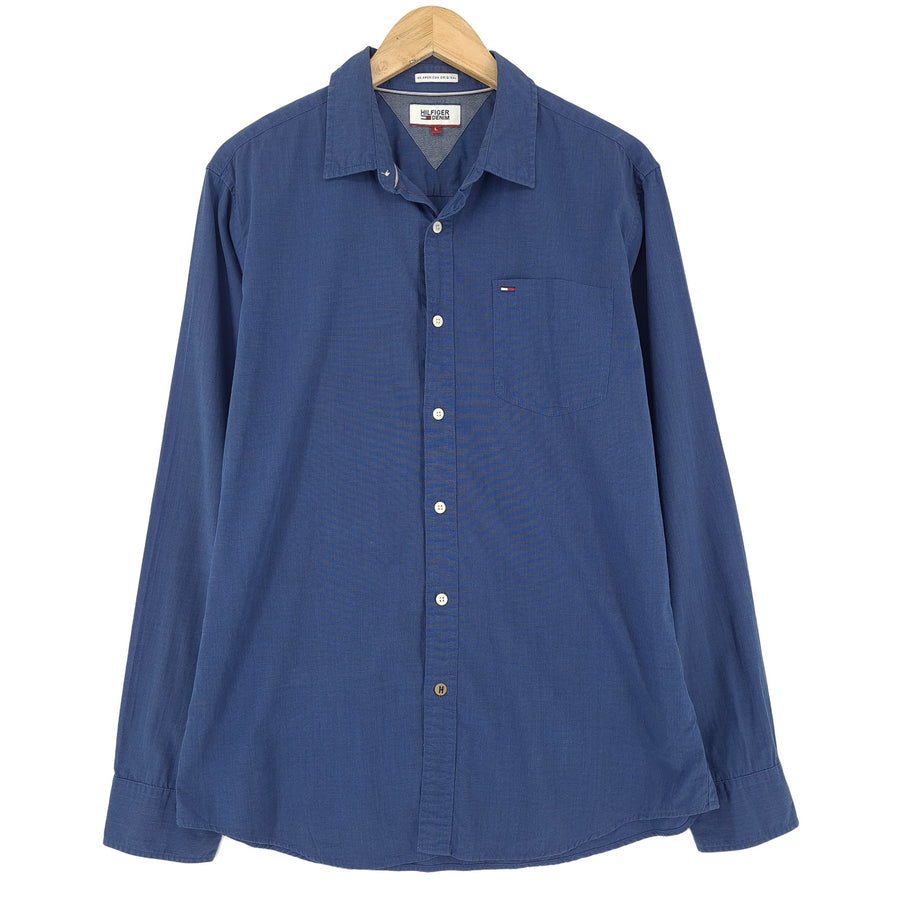 Tommy Hilfiger Vintage Męskie Corduroy koszula niebieska bawełna z guzikami codzienne rozmiar L