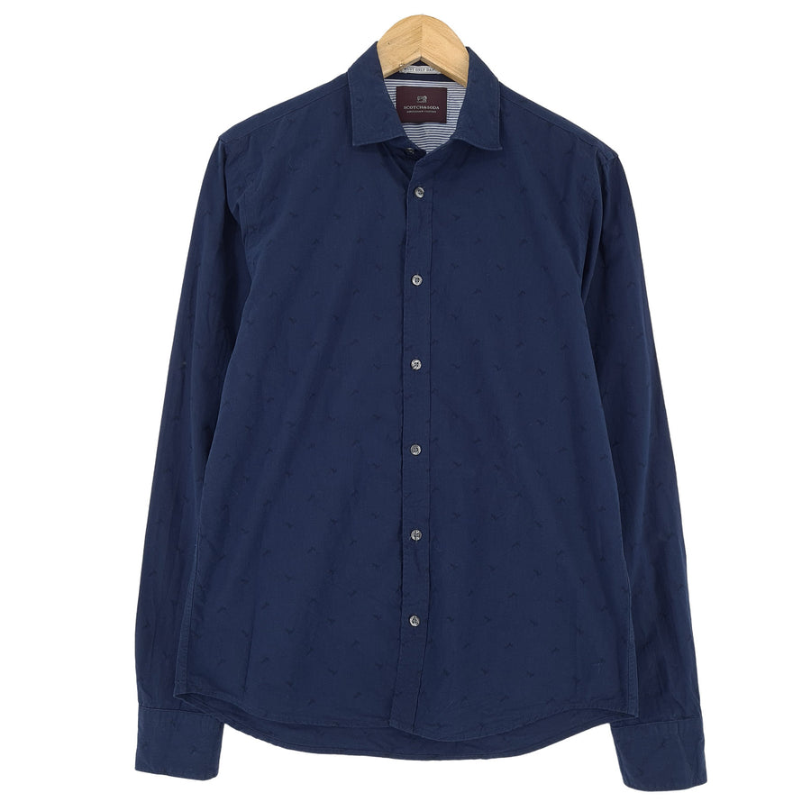 Scotch & Soda Vintage męska koszula niebieski z grafiką z guzikami codzienne na co dzień rozmiar S