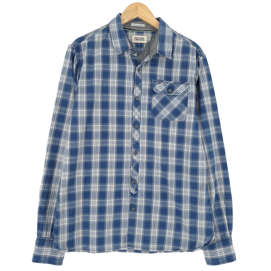 Tommy Hilfiger Vintage męska koszula niebieski bawełna w kratę z guzikami codzienne rozmiar L