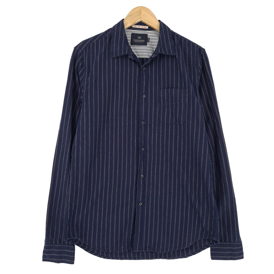 Scotch & Soda Vintage męska koszula niebieski w paski bawełna z guzikami codzienne rozmiar M