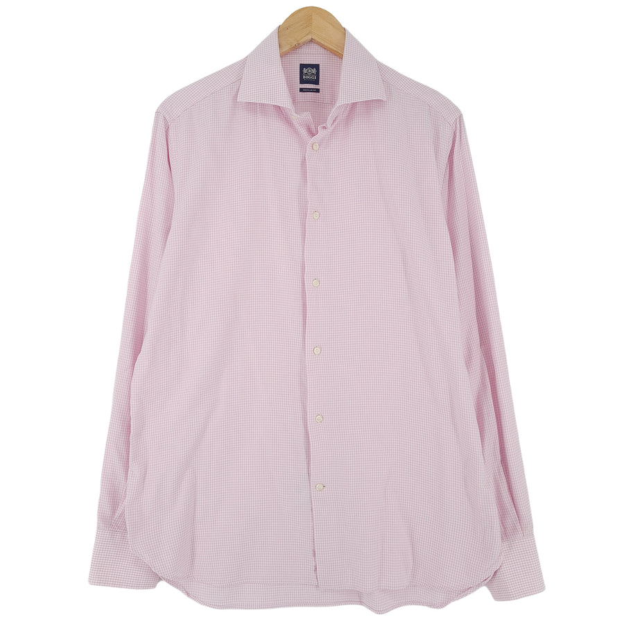 Boggi Milano Herren-Businesshemd Pink karierte Baumwolle Business Größe 40 15 3/4