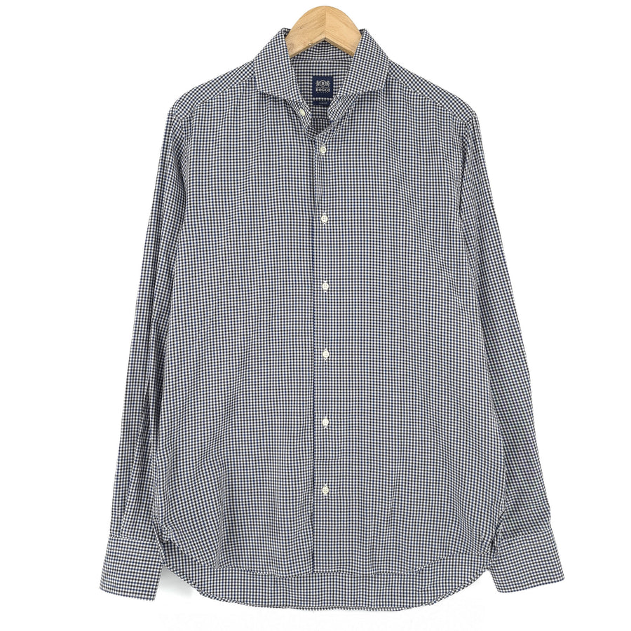Boggi Milano Herren-Businesshemd karierte Baumwolle Business Slim Fit Größe 40 15 3/4