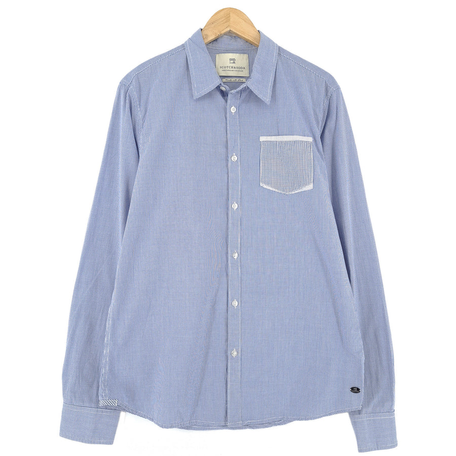 Scotch & Soda Vintage Herrenhemd blau karierte Baumwolle mit Knopfleiste Freizeit Alltag Größe L