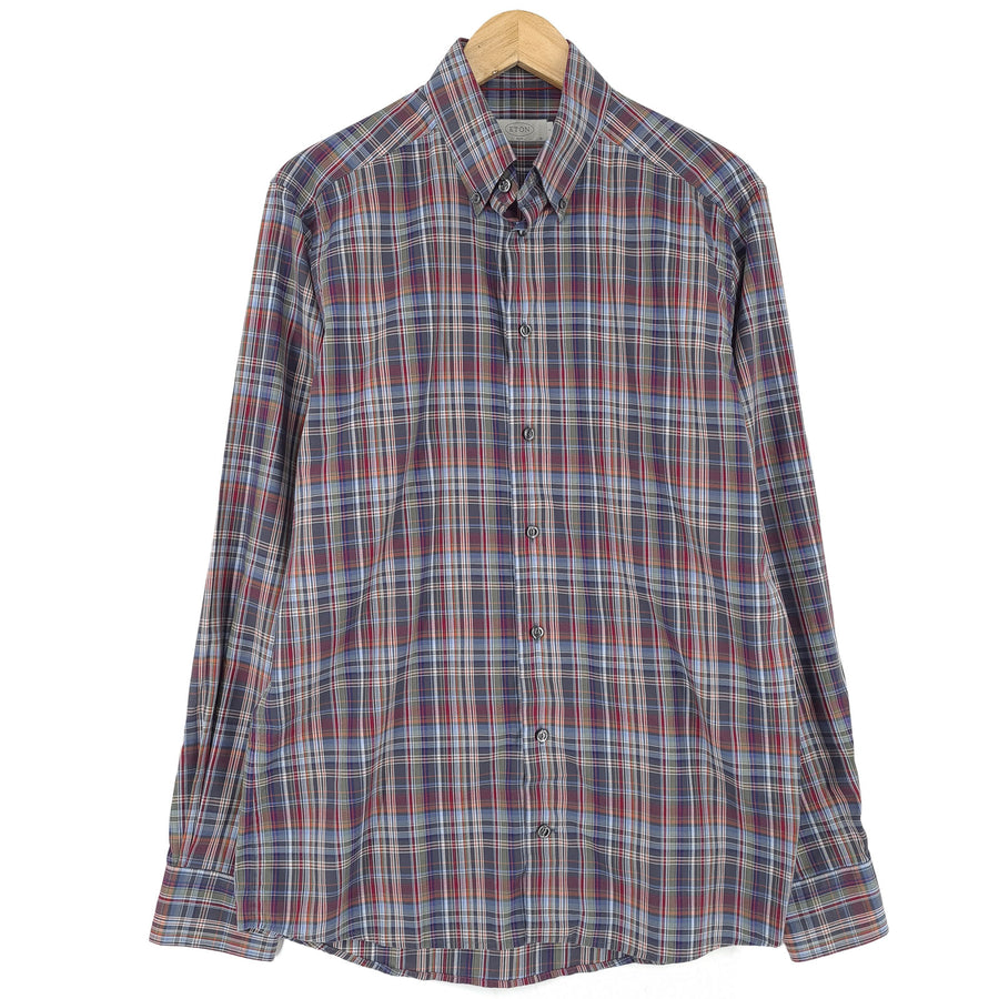 Eton Mens Shirt Plaid Button Up Slim Fit Casual Everyday Classic Size L 41