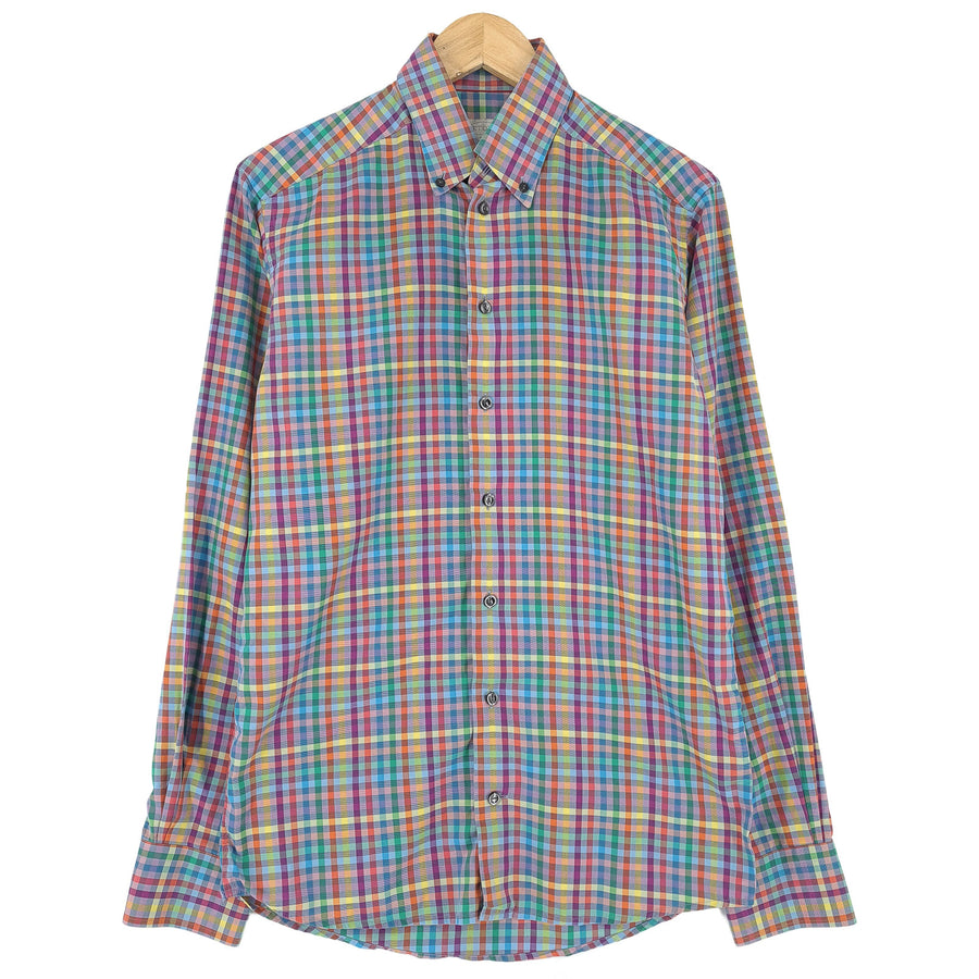 Eton Mens Shirt Check Cotton Button Up Slim Fit Casual Everyday Size 15 38