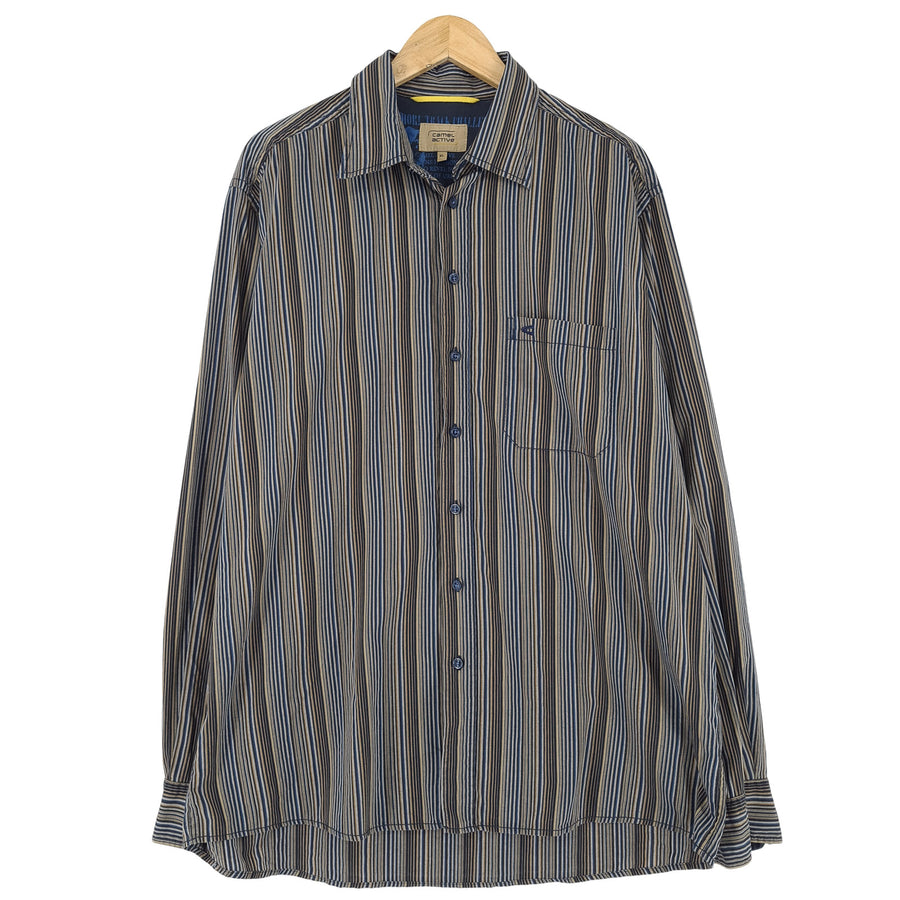 Camel Active Vintage Herrenhemd gestreift Baumwolle mit Knopfleiste Freizeit Alltag Größe XL