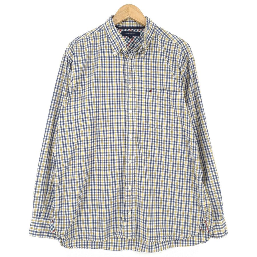 Tommy Hilfiger Vintage kariertes Herrenhemd aus Baumwolle mit Knopfleiste Freizeit Alltag Größe XL